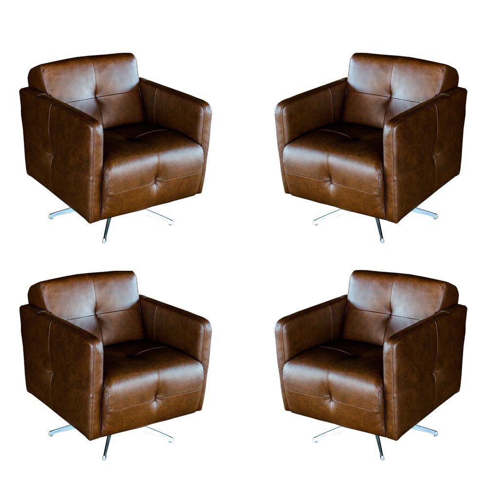 Kit 4 Poltronas Giratória para Sala de Estar Astana Couro Marrom Bicolor G40 - Gran Belo
