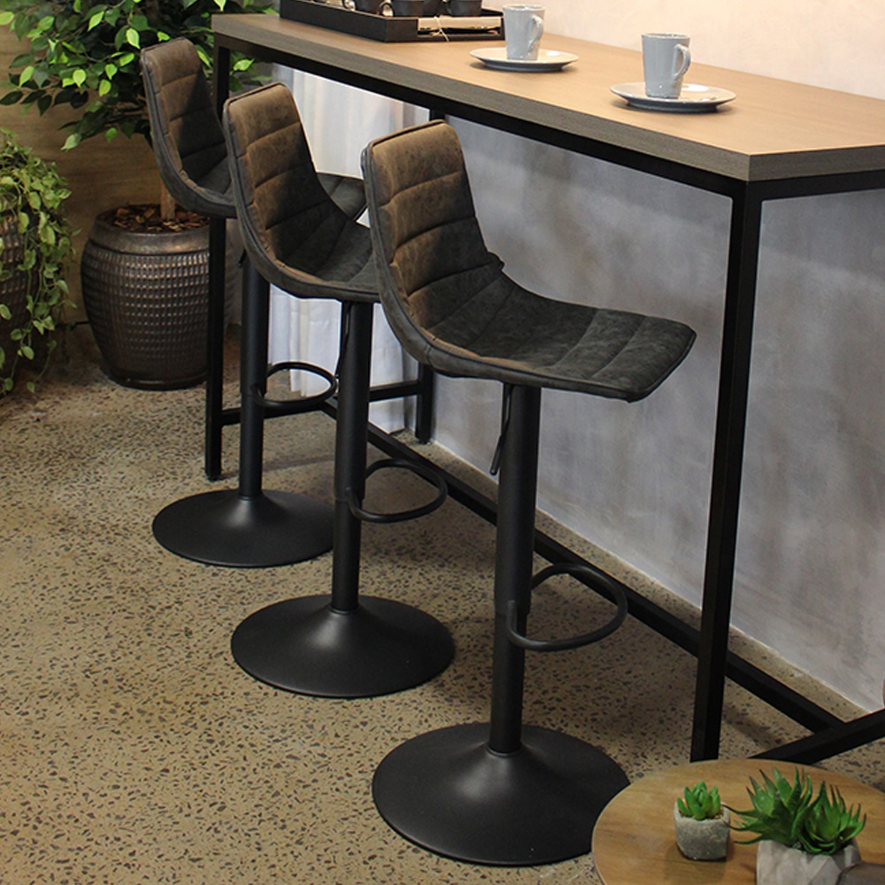 Kit 5 Banquetas Decorativas Travis PU com Regulagem de Altura Base Disco c/Apoio Para os Pés Preto G56 - Gran Belo
