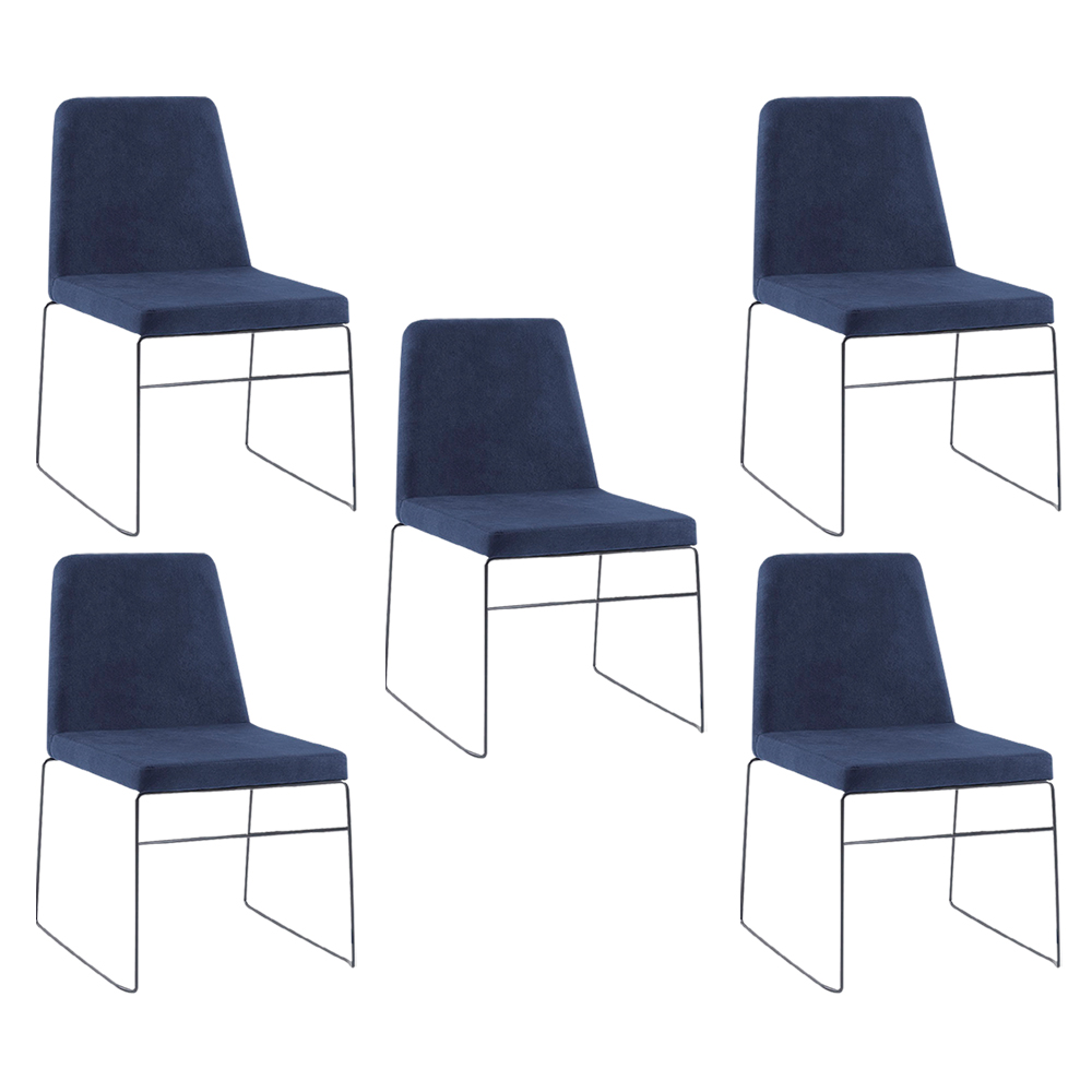 Kit 5 Cadeiras Decorativa Sala de Jantar Anne Linho Azul Marinho G17 - Gran Belo