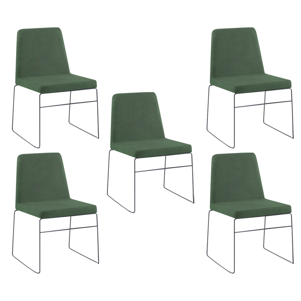 Kit 5 Cadeiras Decorativa Sala de Jantar Anne Linho Verde G17 - Gran Belo
