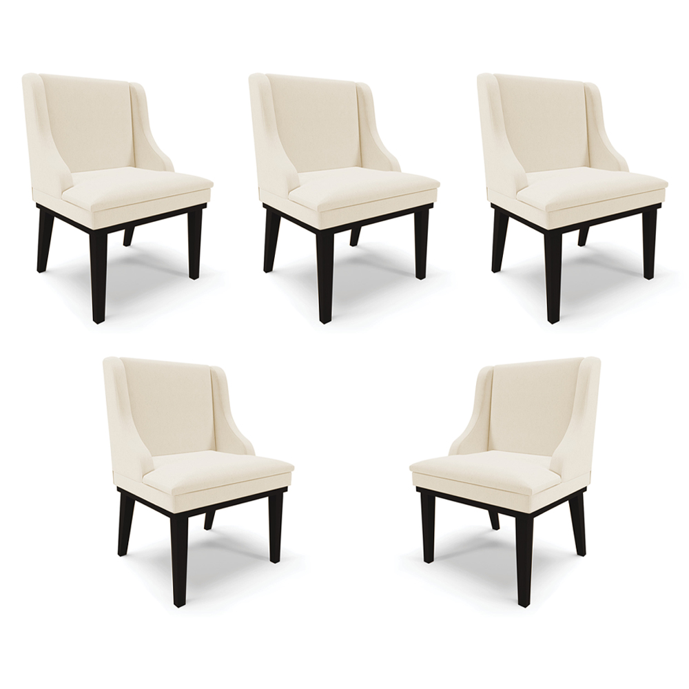 Kit 5 Cadeiras Decorativas Sala de Jantar Base Fixa de Madeira Firenze Linho Bege/Preto G19 - Gran Belo