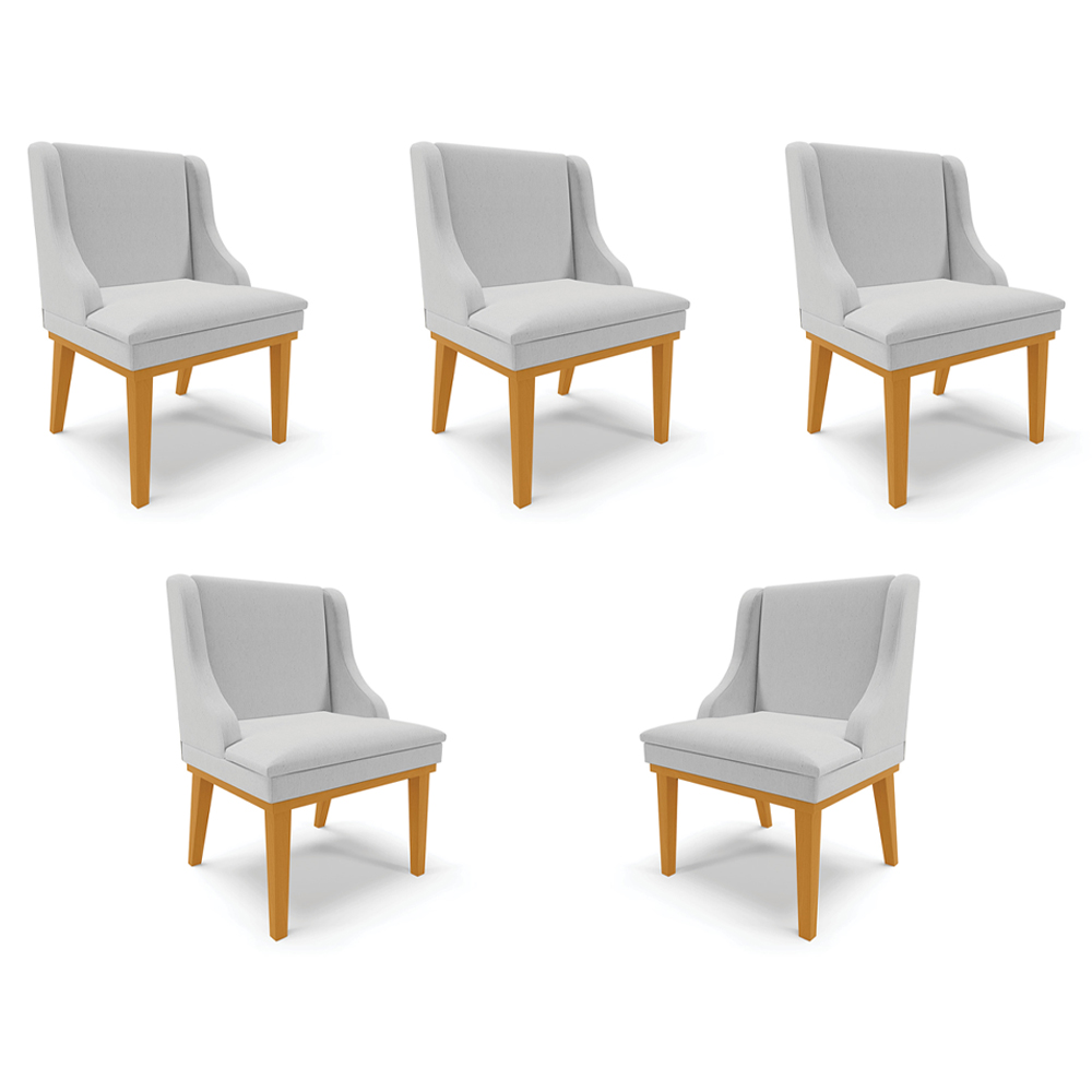 Kit 5 Cadeiras Decorativas Sala de Jantar Base Fixa de Madeira Firenze Linho Cinza/Castanho G19 - Gran Belo