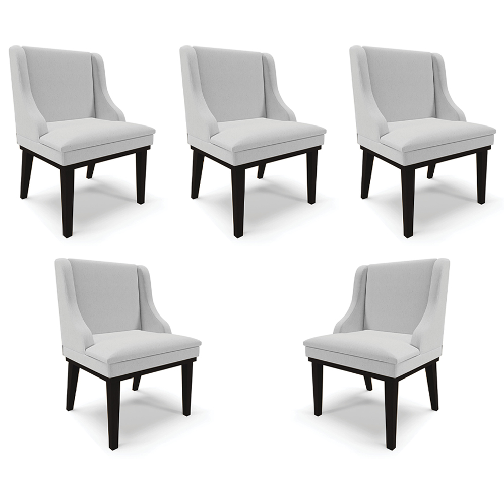 Kit 5 Cadeiras Decorativas Sala de Jantar Base Fixa de Madeira Firenze Linho Cinza/Preto G19 - Gran Belo