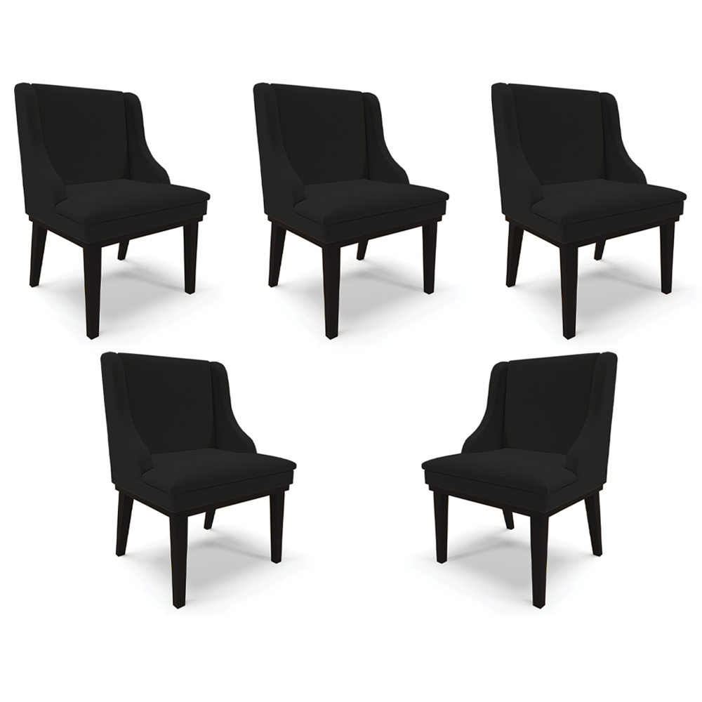 Kit 5 Cadeiras Decorativas Sala de Jantar Base Fixa de Madeira Firenze Linho Preto G19 - Gran Belo