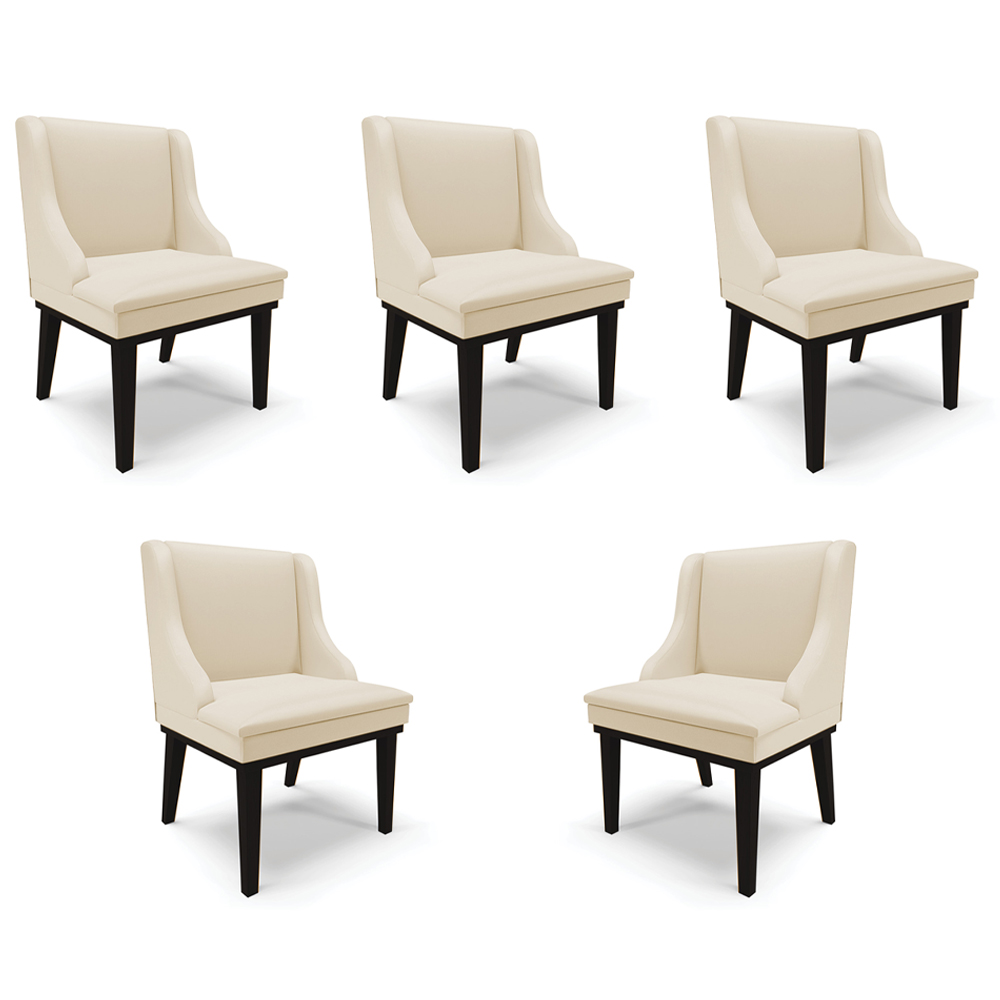 Kit 5 Cadeiras Decorativas Sala de Jantar Base Fixa de Madeira Firenze PU Bege/Preto G19 - Gran Belo
