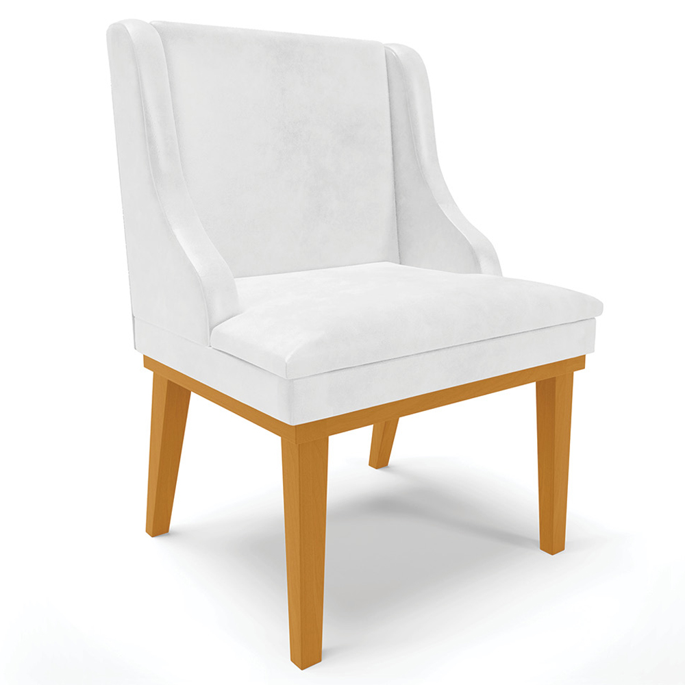 Kit 5 Cadeiras Decorativas Sala de Jantar Base Fixa de Madeira Firenze PU Branco Brilho/Castanho G19 - Gran Belo