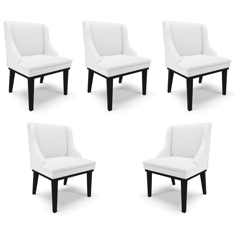Kit 5 Cadeiras Decorativas Sala de Jantar Base Fixa de Madeira Firenze PU Branco Fosco/Preto G19 - Gran Belo
