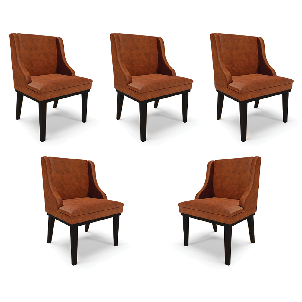 Kit 5 Cadeiras Decorativas Sala de Jantar Base Fixa de Madeira Firenze PU Nozes/Preto G19 - Gran Belo
