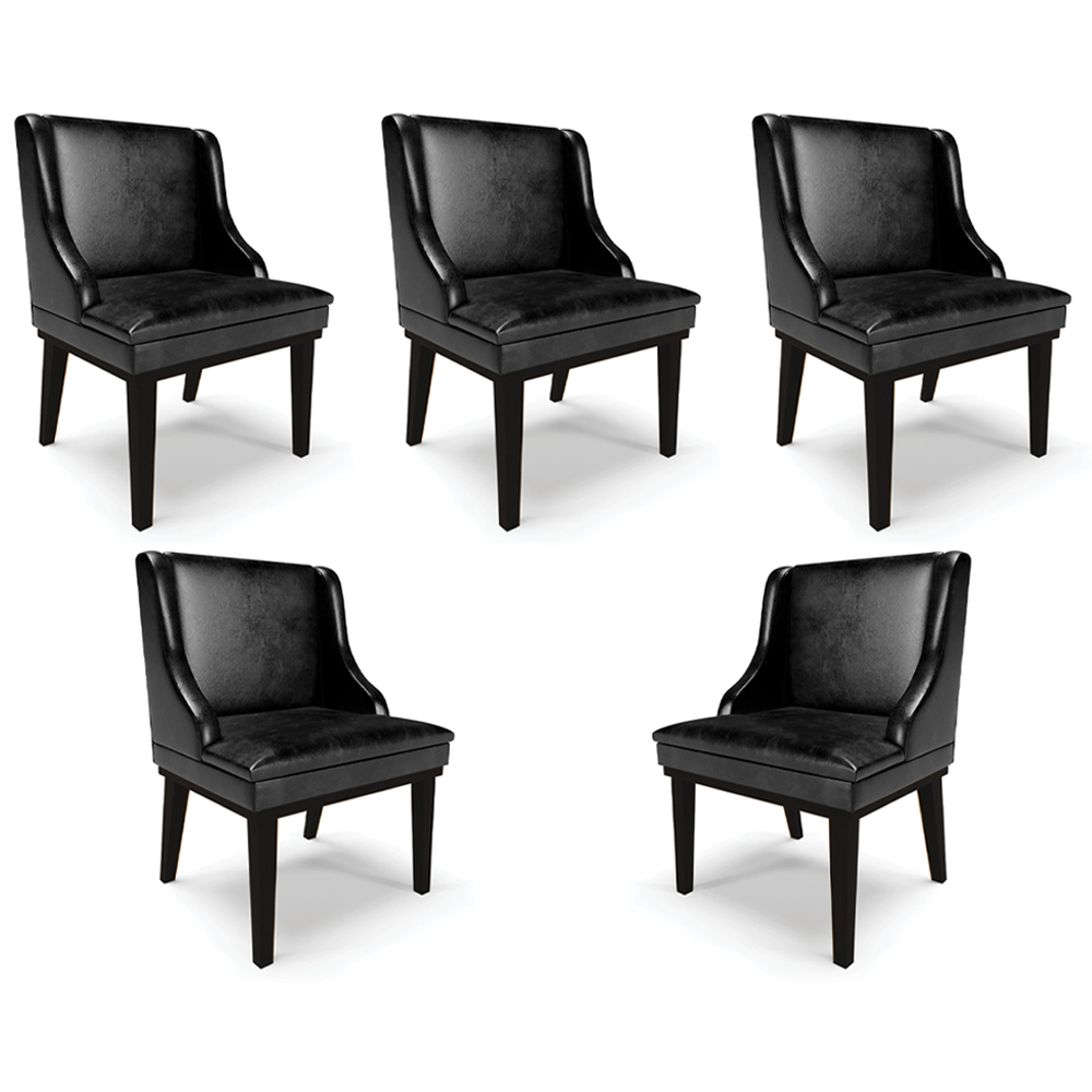 Kit 5 Cadeiras Decorativas Sala de Jantar Base Fixa de Madeira Firenze PU Preto Brilho G19 - Gran Belo
