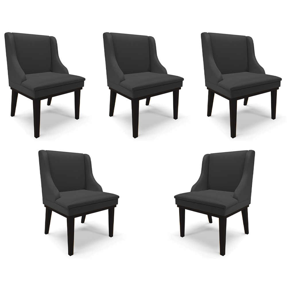 Kit 5 Cadeiras Decorativas Sala de Jantar Base Fixa de Madeira Firenze PU Preto Fosco G19 - Gran Belo