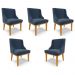 Kit 5 Cadeiras Decorativas Sala de Jantar Base Fixa de Madeira Firenze Suede Azul Marinho/Castanho G19 - Gran Belo