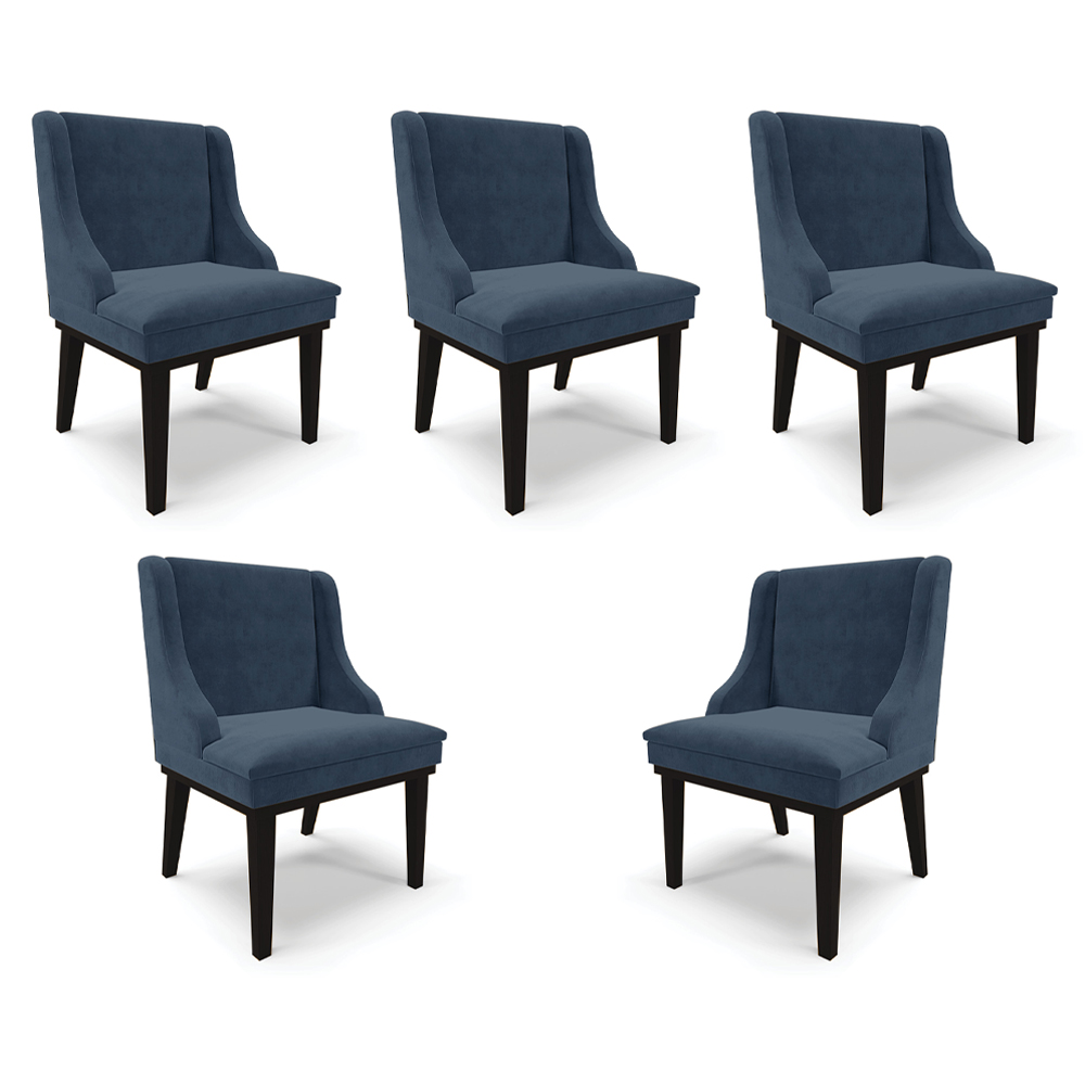 Kit 5 Cadeiras Decorativas Sala de Jantar Base Fixa de Madeira Firenze Suede Azul Marinho/Preto G19 - Gran Belo
