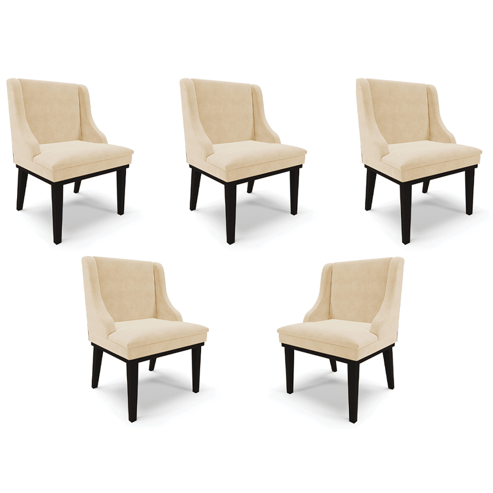 Kit 5 Cadeiras Decorativas Sala de Jantar Base Fixa de Madeira Firenze Suede Bege/Preto G19 - Gran Belo