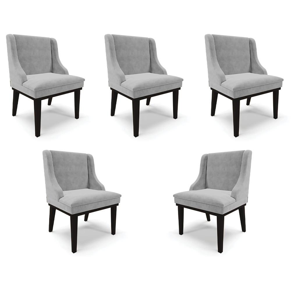 Kit 5 Cadeiras Decorativas Sala de Jantar Base Fixa de Madeira Firenze Suede Cinza/Preto G19 - Gran Belo