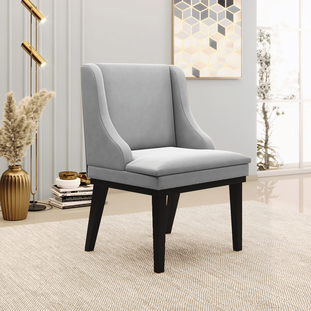 Kit 5 Cadeiras Decorativas Sala de Jantar Base Fixa de Madeira Firenze Suede Cinza/Preto G19 - Gran Belo