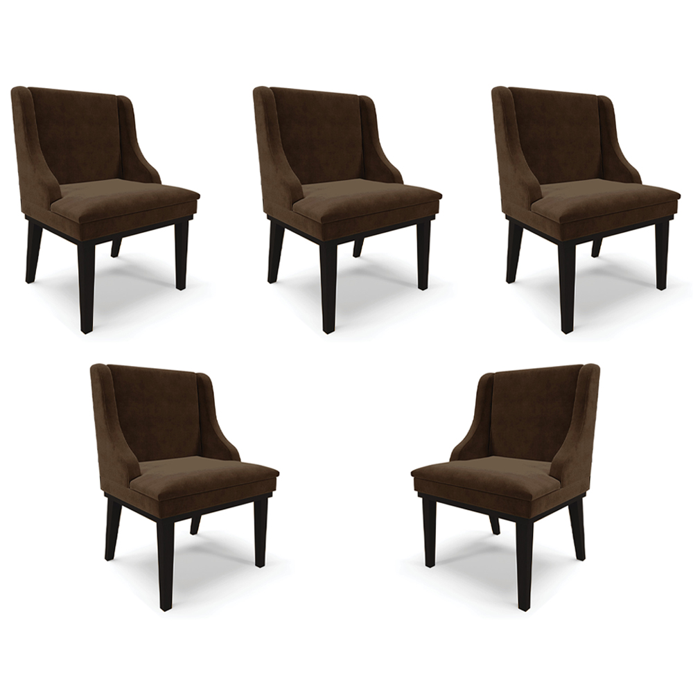 Kit 5 Cadeiras Decorativas Sala de Jantar Base Fixa de Madeira Firenze Suede Marrom/Preto G19 - Gran Belo