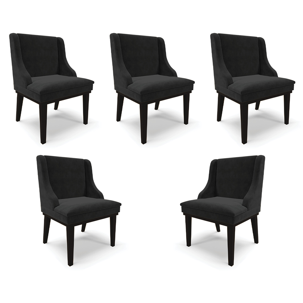 Kit 5 Cadeiras Decorativas Sala de Jantar Base Fixa de Madeira Firenze Suede Preto G19 - Gran Belo