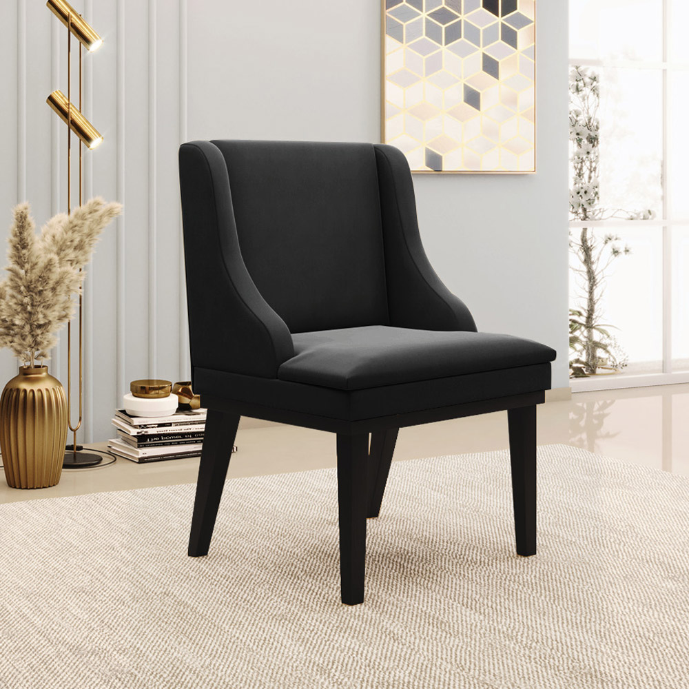 Kit 5 Cadeiras Decorativas Sala de Jantar Base Fixa de Madeira Firenze Suede Preto G19 - Gran Belo