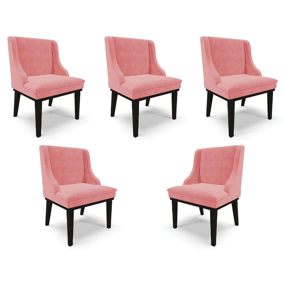 Kit 5 Cadeiras Decorativas Sala de Jantar Base Fixa de Madeira Firenze Suede Rosê/Preto G19 - Gran Belo