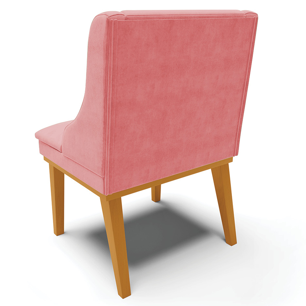 Kit 5 Cadeiras Decorativas Sala de Jantar Base Fixa de Madeira Firenze Suede Rose/Castanho G19 - Gran Belo