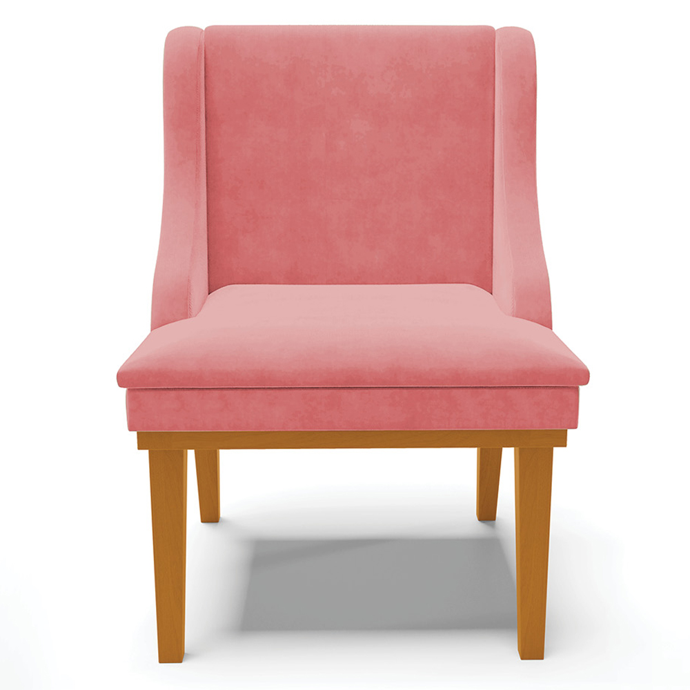 Kit 5 Cadeiras Decorativas Sala de Jantar Base Fixa de Madeira Firenze Suede Rose/Castanho G19 - Gran Belo