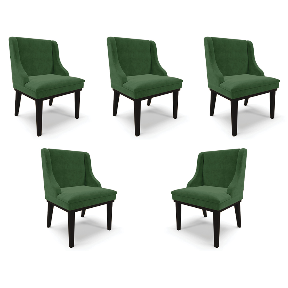 Kit 5 Cadeiras Decorativas Sala de Jantar Base Fixa de Madeira Firenze Suede Verde Esmeralda/Preto G19 - Gran Belo