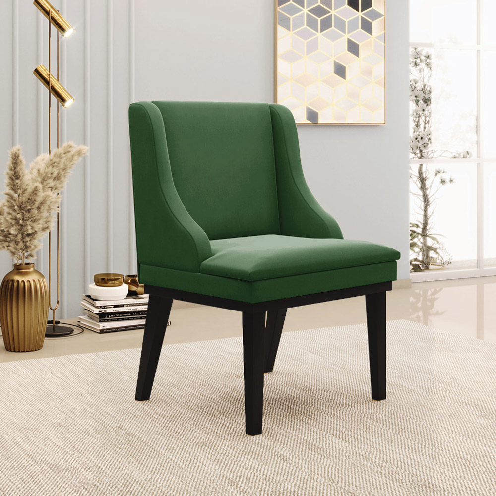 Kit 5 Cadeiras Decorativas Sala de Jantar Base Fixa de Madeira Firenze Suede Verde Esmeralda/Preto G19 - Gran Belo