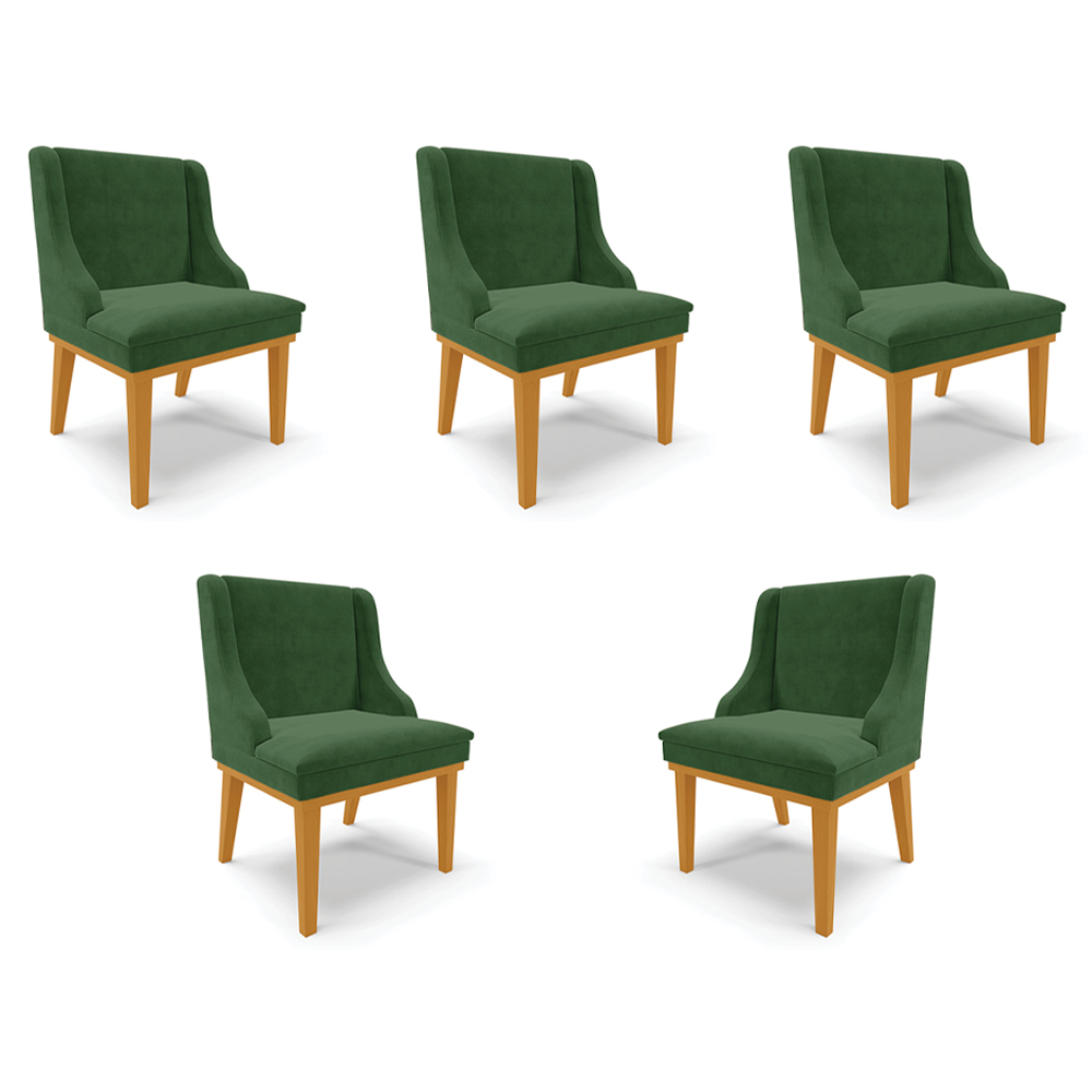 Kit 5 Cadeiras Decorativas Sala de Jantar Base Fixa de Madeira Firenze Suede Verde/Castanho G19 - Gran Belo