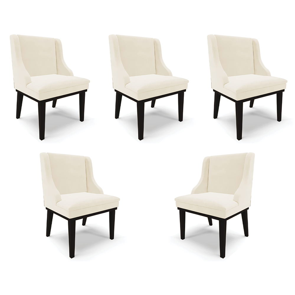 Kit 5 Cadeiras Decorativas Sala de Jantar Base Fixa de Madeira Firenze Veludo Bege/Preto G19 - Gran Belo