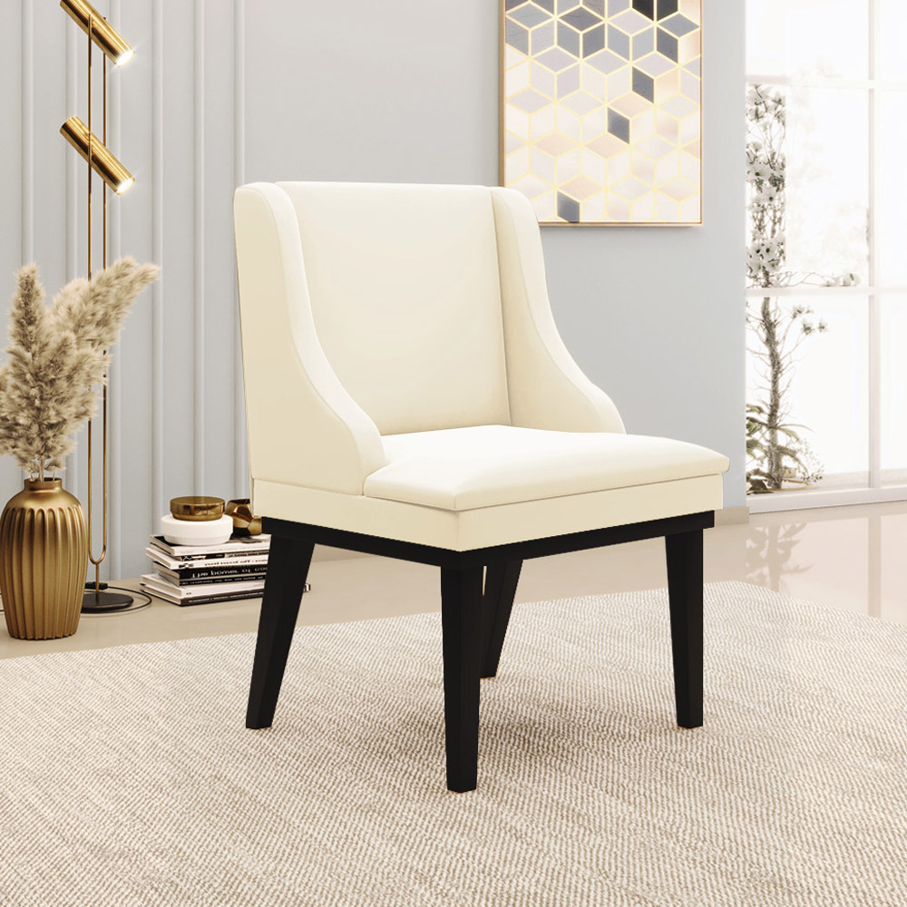 Kit 5 Cadeiras Decorativas Sala de Jantar Base Fixa de Madeira Firenze Veludo Bege/Preto G19 - Gran Belo