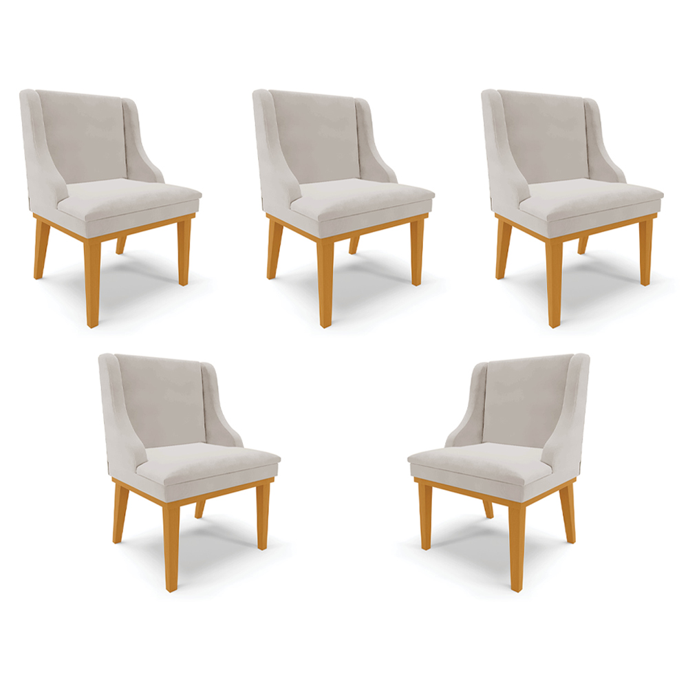 Kit 5 Cadeiras Decorativas Sala de Jantar Base Fixa de Madeira Firenze Veludo Cinza/Castanho G19 - Gran Belo
