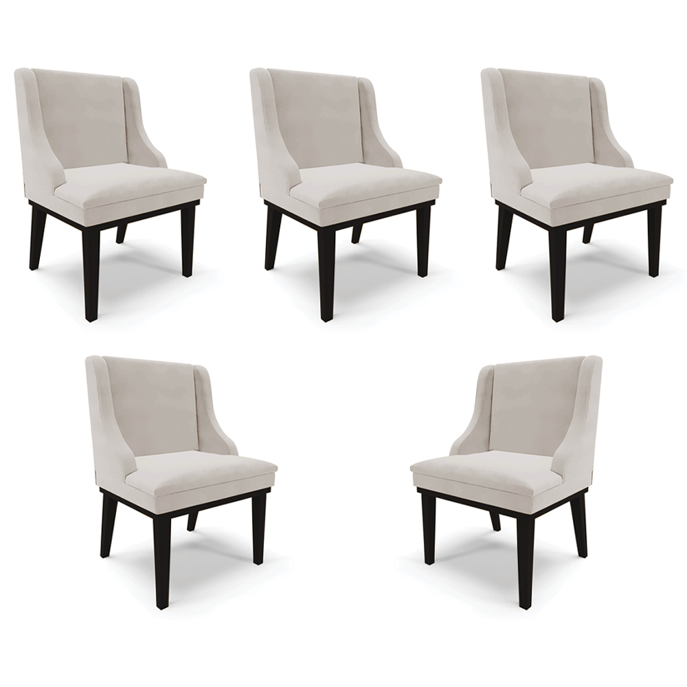 Kit 5 Cadeiras Decorativas Sala de Jantar Base Fixa de Madeira Firenze Veludo Cinza/Preto G19 - Gran Belo