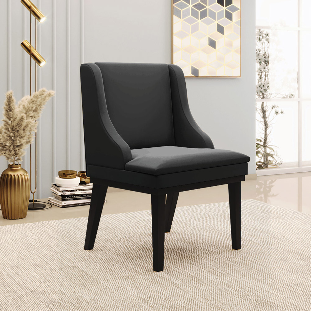 Kit 5 Cadeiras Decorativas Sala de Jantar Base Fixa de Madeira Firenze Veludo Preto G19 - Gran Belo