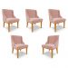Kit 5 Cadeiras Decorativas Sala de Jantar Base Fixa de Madeira Firenze Veludo Rose/Castanho G19 - Gran Belo