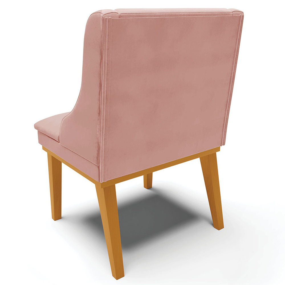 Kit 5 Cadeiras Decorativas Sala de Jantar Base Fixa de Madeira Firenze Veludo Rose/Castanho G19 - Gran Belo