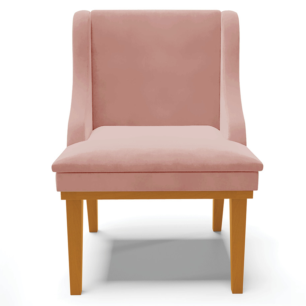 Kit 5 Cadeiras Decorativas Sala de Jantar Base Fixa de Madeira Firenze Veludo Rose/Castanho G19 - Gran Belo