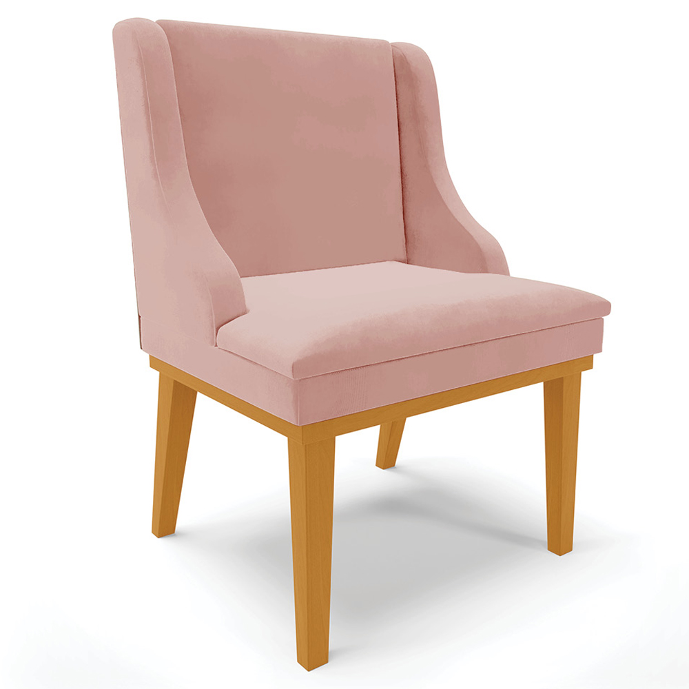 Kit 5 Cadeiras Decorativas Sala de Jantar Base Fixa de Madeira Firenze Veludo Rose/Castanho G19 - Gran Belo