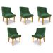 Kit 5 Cadeiras Decorativas Sala de Jantar Base Fixa de Madeira Firenze Veludo Verde Esmeralda/Castanho G19 - Gran Belo