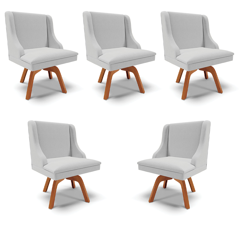 Kit 5 Cadeiras Decorativas Sala de Jantar Base Giratória de Madeira Firenze Linho Cinza/Natural G19 - Gran Belo