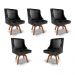 Kit 5 Cadeiras Decorativas Sala de Jantar Base Giratória de Madeira Firenze PU Preto Brilho/Natural G19 - Gran Belo