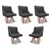 Kit 5 Cadeiras Decorativas Sala de Jantar Base Giratória de Madeira Firenze PU Preto Fosco/Natural G19 - Gran Belo
