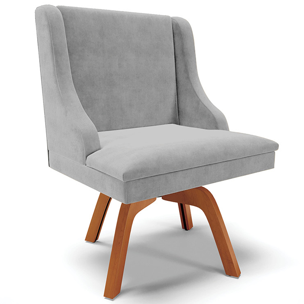 Kit 5 Cadeiras Decorativas Sala de Jantar Base Giratória de Madeira Firenze Suede Cinza/Natural G19 - Gran Belo