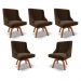 Kit 5 Cadeiras Decorativas Sala de Jantar Base Giratória de Madeira Firenze Suede Marrom/Natural G19 - Gran Belo