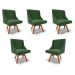 Kit 5 Cadeiras Decorativas Sala de Jantar Base Giratória de Madeira Firenze Suede Verde Esmeralda/Natural G19 - Gran Belo