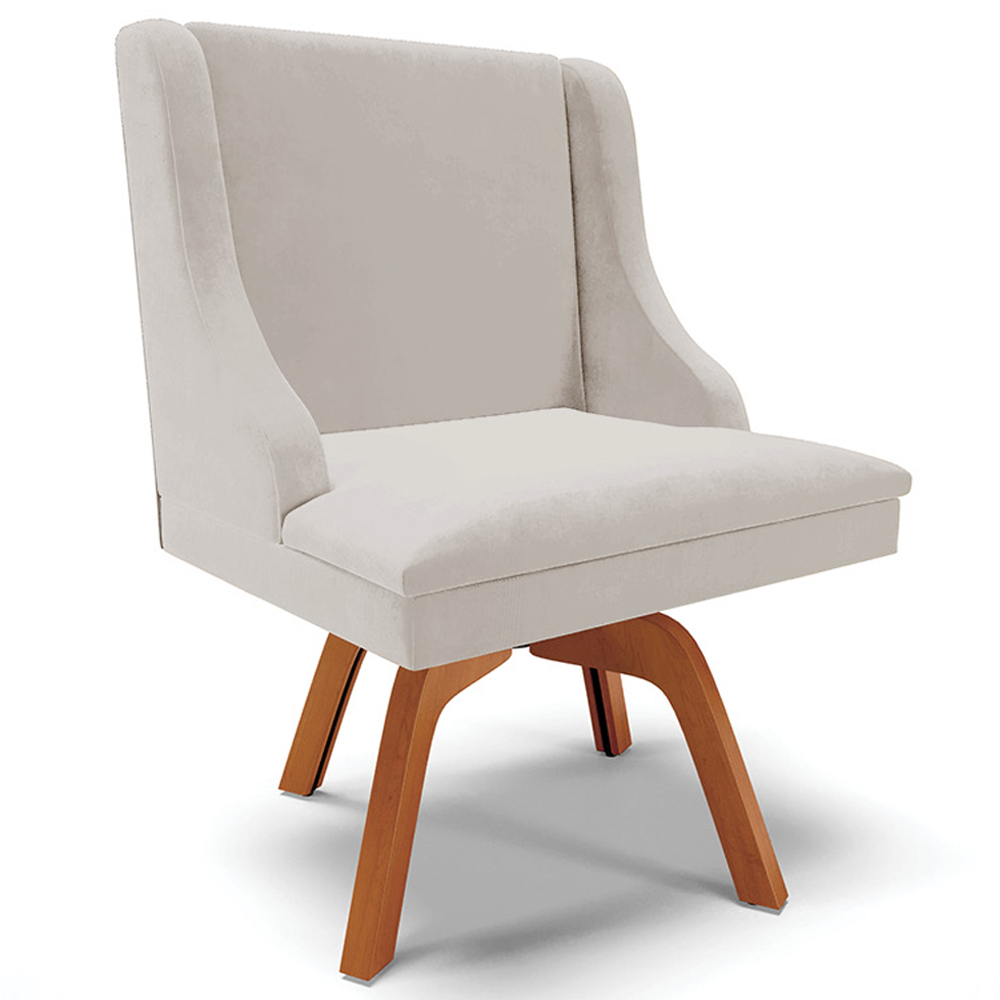 Kit 5 Cadeiras Decorativas Sala de Jantar Base Giratória de Madeira Firenze Veludo Cinza/Natural G19 - Gran Belo