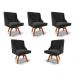 Kit 5 Cadeiras Decorativas Sala de Jantar Base Giratória de Madeira Firenze Veludo Preto/Natural G19 - Gran Belo