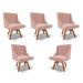 Kit 5 Cadeiras Decorativas Sala de Jantar Base Giratória de Madeira Firenze Veludo Rosê/Natural G19 - Gran Belo