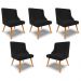 Kit 5 Cadeiras Decorativas Sala de Jantar Pés Palito de Madeira Firenze Linho Preto/Natural G19 - Gran Belo