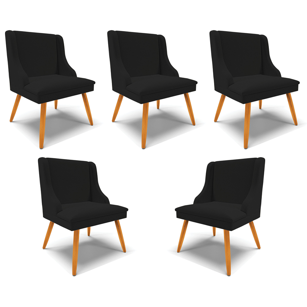Kit 5 Cadeiras Decorativas Sala de Jantar Pés Palito de Madeira Firenze Linho Preto/Natural G19 - Gran Belo