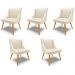 Kit 5 Cadeiras Decorativas Sala de Jantar Pés Palito de Madeira Firenze PU Bege/Natural G19 - Gran Belo